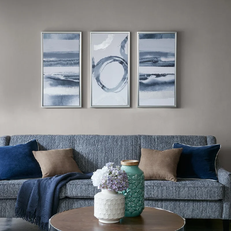 Madison Park Grey Surrounding Silver Foil Abstract 3-piece Framed Canvas Wall Art Set