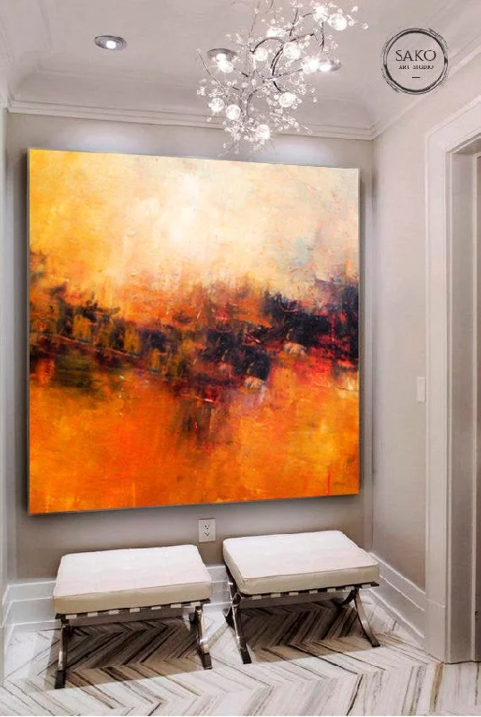 Orange Yellow Black Abstract Painting Contemporary Art Decor Sp007