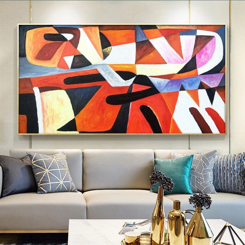 Pink Grey Handmade Geometric Acrylic Painting Orange Brown Wp016