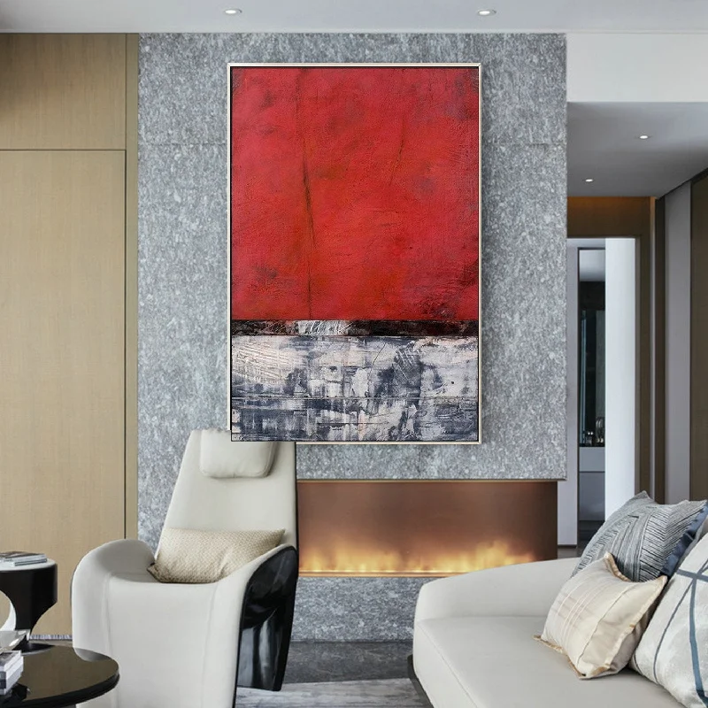 Red Abstract Painting Grey White Acrylic Painting Oversize Wp075