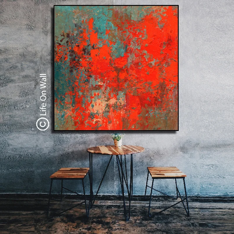 Red Brown Turquoise Abstract Painting Original Abstract Art on Canvas Wp056