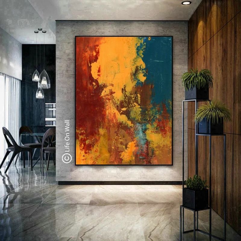 Red Yellow Dark Blue Abstract Painting Living Room Bedroom Art Wp051