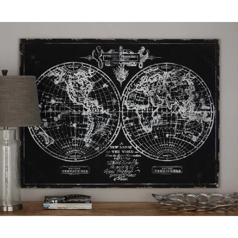 Traditional 36 Inch Old Hemisphere Map Canvas Art by Studio 350 - Black