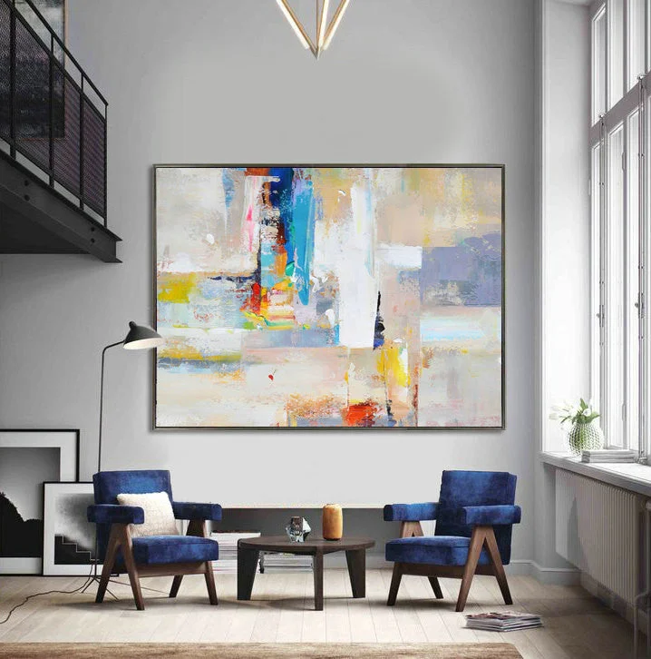 Yellow Blue White Colorful Modern Contemporary Abstract Painting Wp040